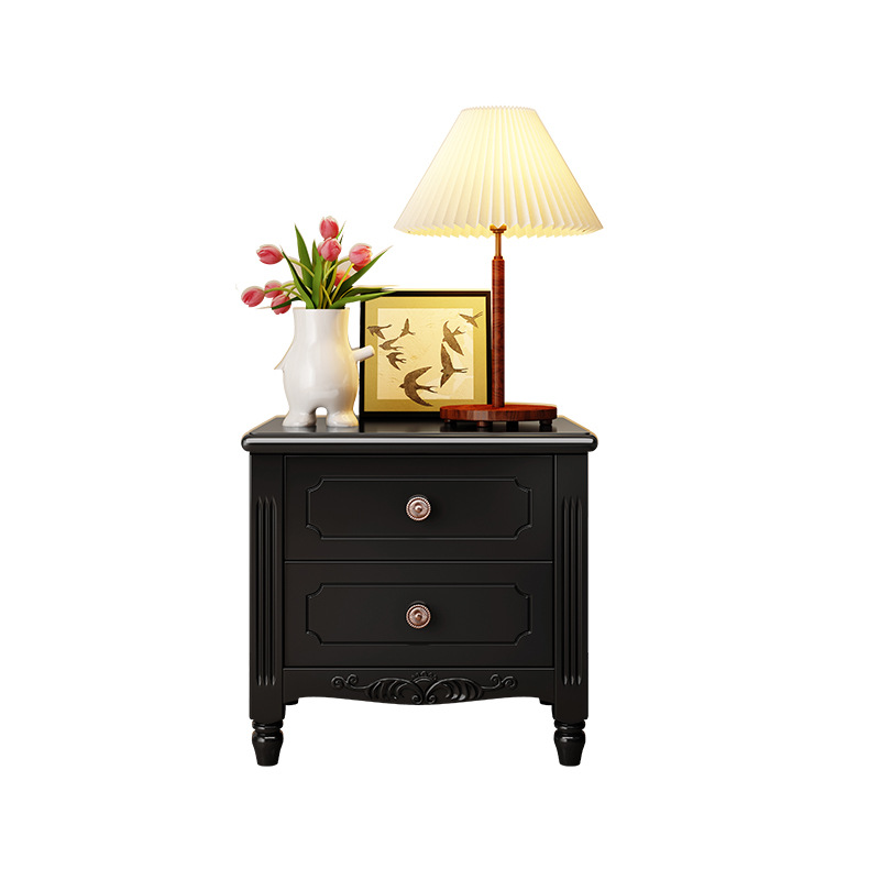 French Solid Wood Bedside Table Storage Storage Bed Side Cabinet with Drawer Modern Simple Glass Retro Master Bedroom Furniture