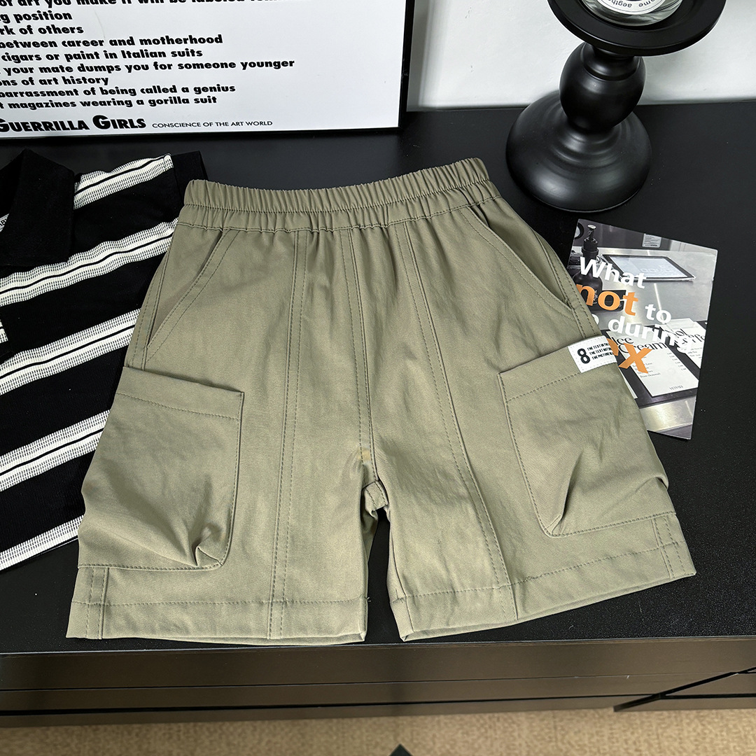 Summer Boys' Cargo Shorts 2025 Children's Knee-Length Shorts Boys' Trendy Thin Versatile Sports Wear-Resistant