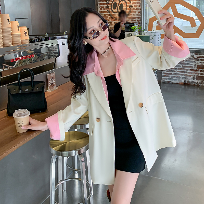 Autumn New plus size fake two-piece suit jacket for women chubby girl Korean style loose casual fried street suit 23103