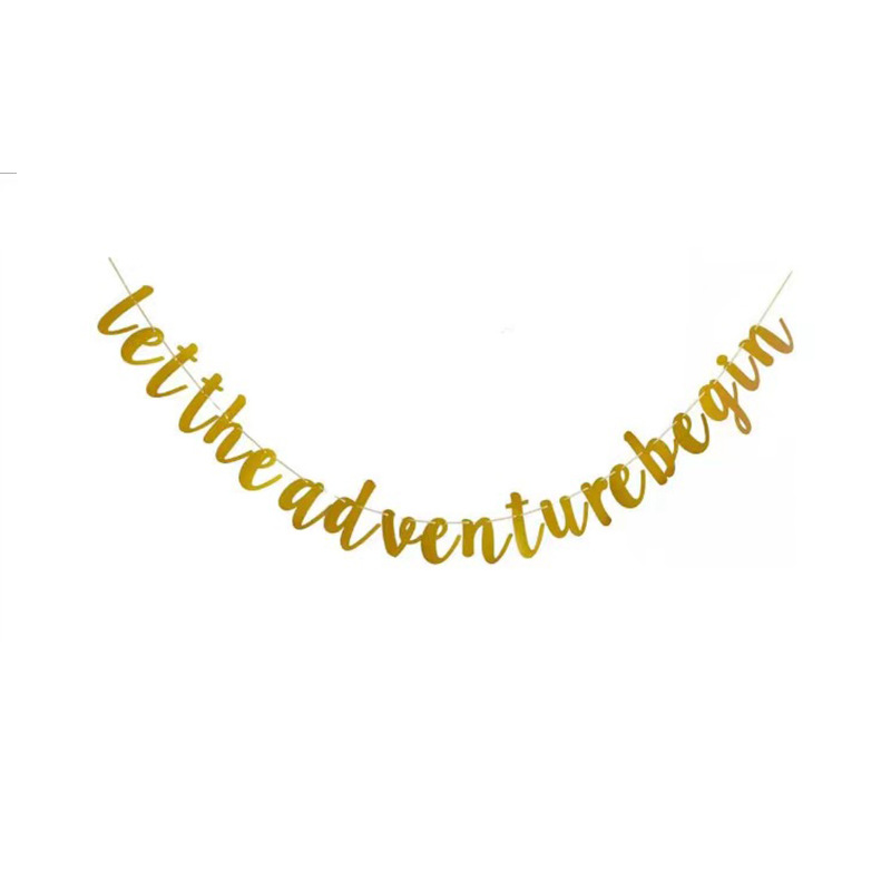 In stock cross-border let the adventure begin theme glitter banner party decoration supplies pull flag pull flower venue layout
