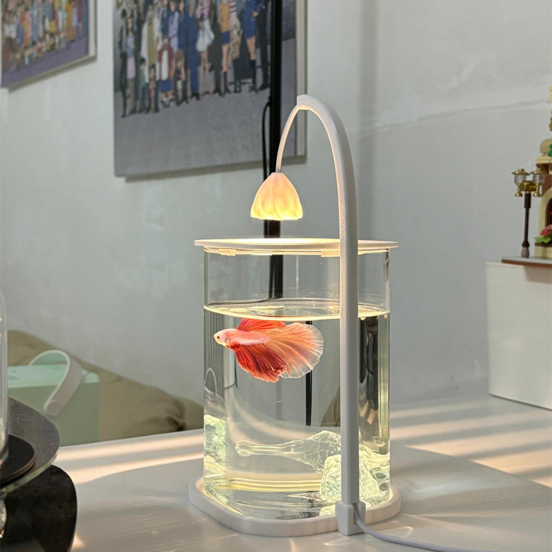 Betta Fish Tank Small Desktop Landscaping Ornaments for Ornamental Special Ecological Fish Farming Glass Small Tv Cabinet Decoration White