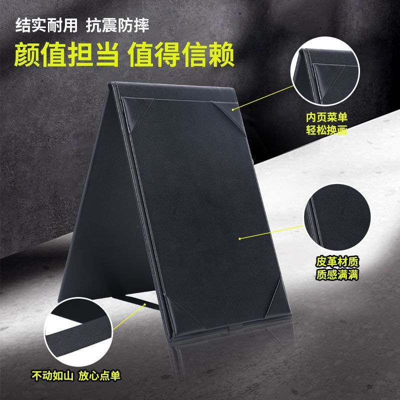 Pu Leather Menu Holder, Double-Sided Display, Foldable, European Design