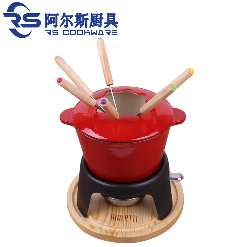 Alce cast iron enamel chocolate cheese hot pot suit melting cheese enamel cheese mini alcohol bracket