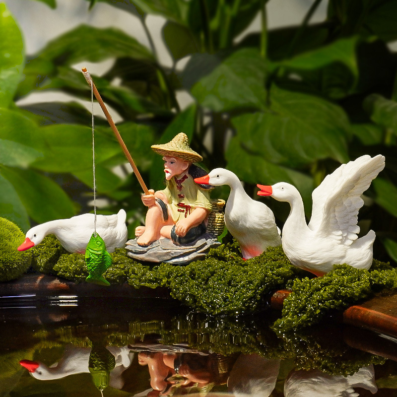 Fish Tank Rockery Landscaping, Fishing Old Man, Duck, Ancient Fish Farming, Fish Tank Decoration, Flowing Water Ornaments, Small Fish Tank Landscaping