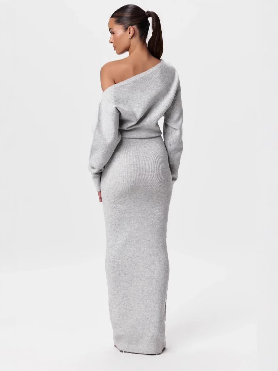 Europe and the United States sexy women's cross-border Amazon new open shoulder long sleeve slim elegant gorgeous dress