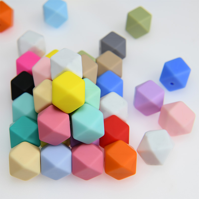 Cross-Border Silicone Beads Baby Teething Popular Mother and Baby 14 Hexagonal Silicone Octagonal Beads DIY Pacifier Chain Batch