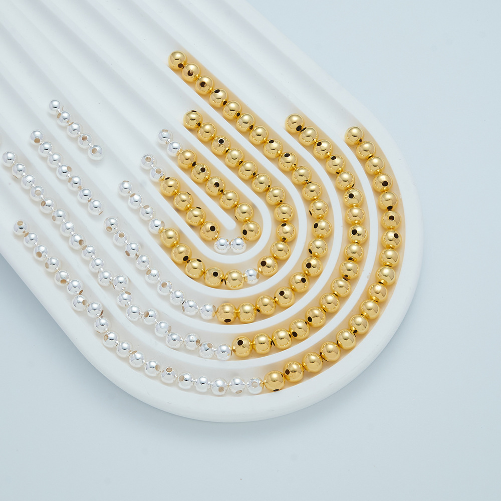 Brass Plated Strong Color Retention Glossy Gold Beads Round Beads Spacer Beads String Beads Glossy Bracelet DIY Jewelry Accessories