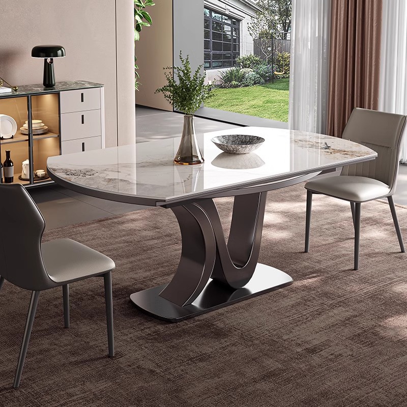 Rock plate dining table telescopic folding square and round dual-purpose with induction cooker multi-functional designer household modern luxury round table