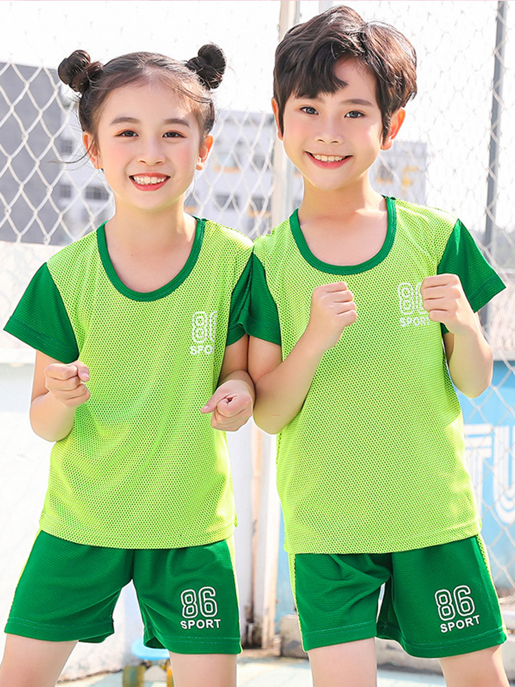 Children's suit Summer Thin Boys' Short-sleeved T-shirt Sports Shorts Girls' Mesh Quick-drying Clothes Big Children's Summer Clothes