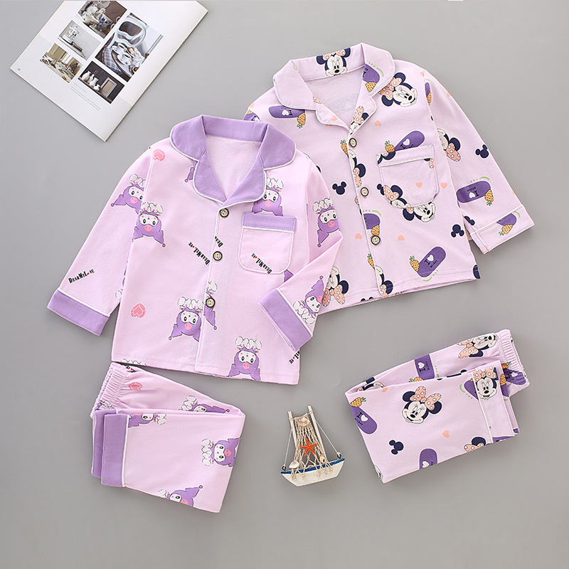 Новый кардиган для детей весна-осень, домашний комплект, пижамы с мультяшным принтом для девочек, корейский стиль для мальчиков