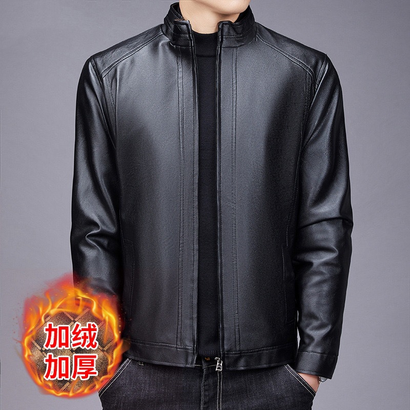 Gold velvet leather coat men's coat middle-aged and elderly good leather stand collar fleece-lined jacket dad winter coat export exclusive