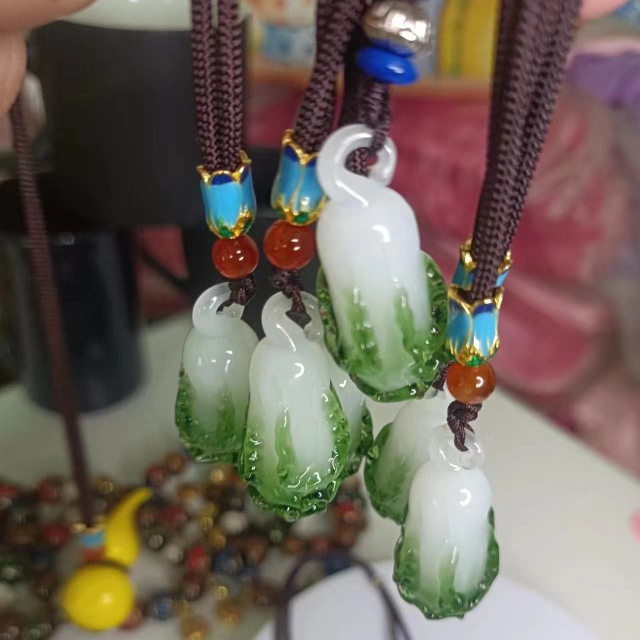 Zibo Boshan glass chicken oil yellow gourd necklace handmade Bai Cai cabbage pendant Fu Lu gift live broadcast delivery