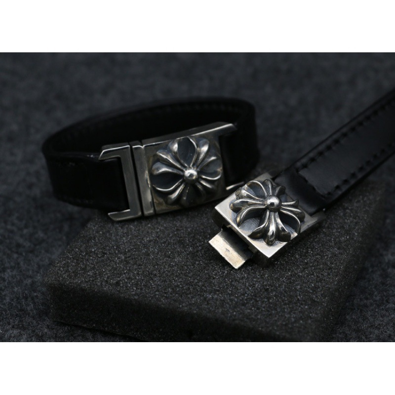 Duffian handsome men's accessories jewelry European and American retro sterling silver cross leather bracelet factory direct bracelet