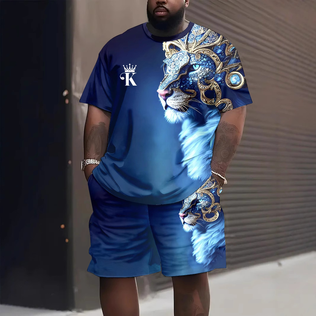 Temu Cross-border European and American Fashion T-shirt Shorts suit 3D Digital Printing Street Loose Casual Beach suit