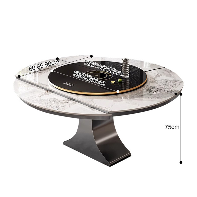 Fangyuan Dual-purpose Retractable Rock Plate Dining Table Light Luxury Stainless Steel Multifunctional Folding Round Table Household Warm Chopping Board Dining Table