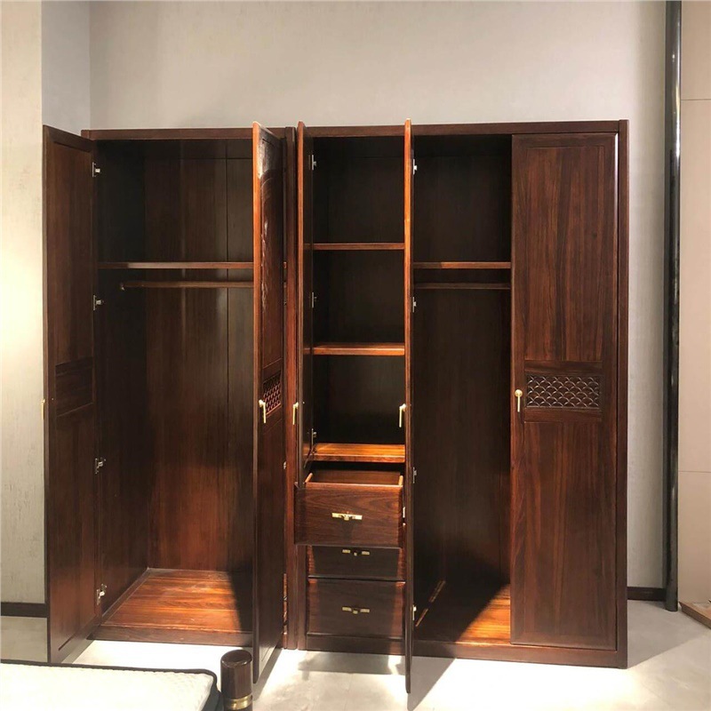 Take on the Entire Case of the Whole House Wardrobe, New Chinese Style Ebony Wood Modern Bedroom Villa, Full Wall Cabinets, Built-In Display Cabinets