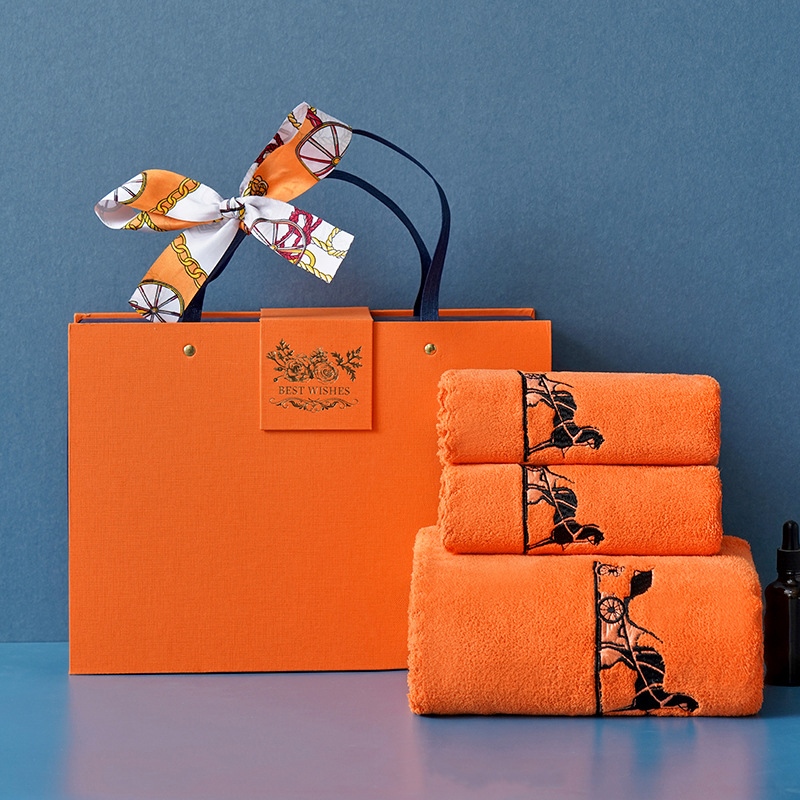 Coral fleece towel bath towel gift box three-piece cotton towel packaging box embroidery wedding gift box