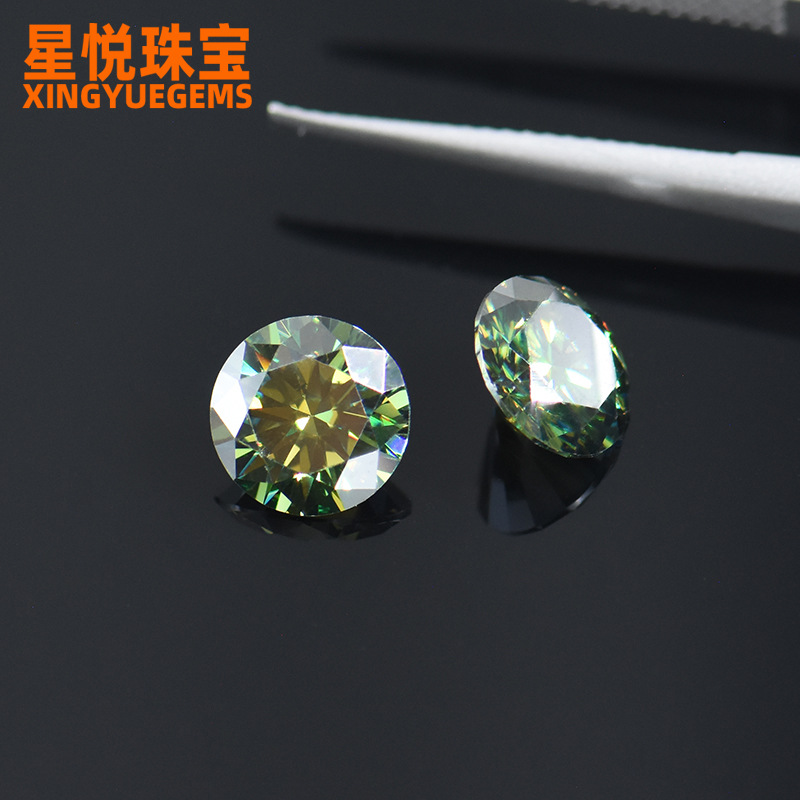 Mousan Factory Dark Green Moissanite Round Eight Heart and Eight Arrows Cutters Mousan Bare Stone VVS Clarity Gem Wholesale