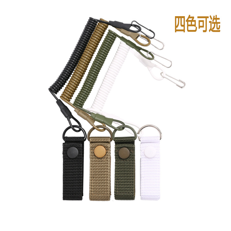 Wholesale Outdoor Tactical Spring Gun Rope Hanging Equipment Spring Lanyard Built-In Steel Wire Decorative Waist Chain Anti-Cut Gun Rope