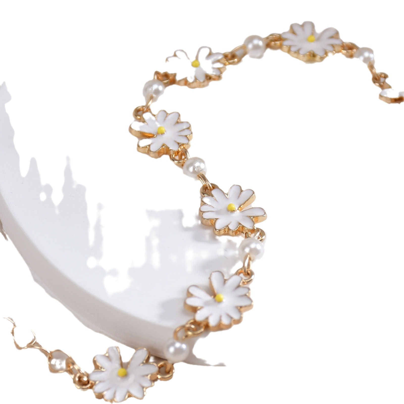 Cross-border hot-selling notch daisy foot decoration fresh summer pearl cute retro student flower girl heart anklet