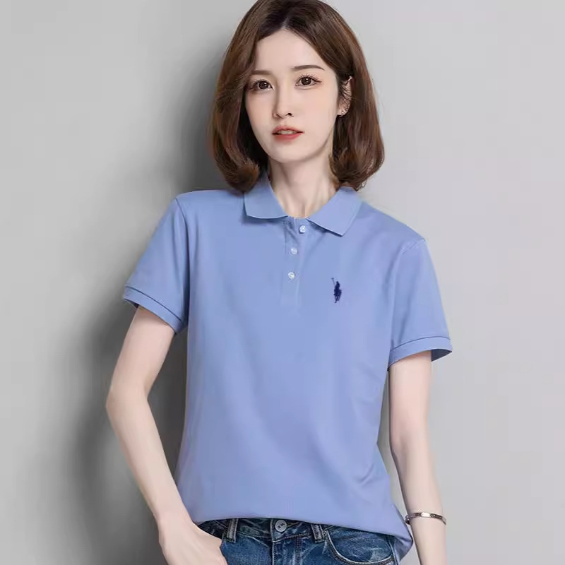 Cotton Lapel Polo Shirt Women's Short-sleeved T-shirt Summer Loose Collar Embroidered Work Clothes T-shirt