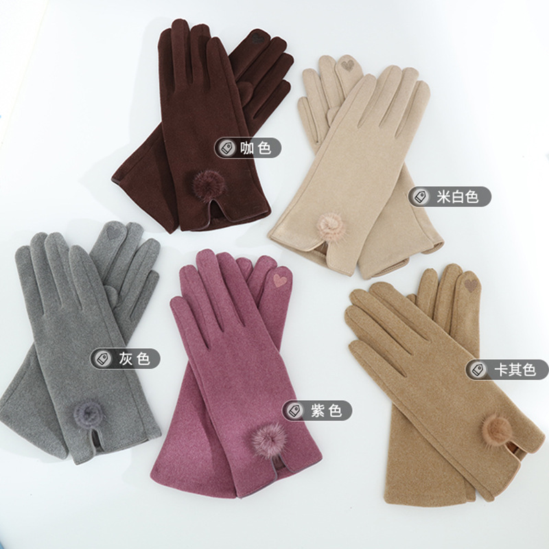 New gloves women's winter fleece-lined warm Korean cute ins velvet finger gloves ski riding driving wholesale