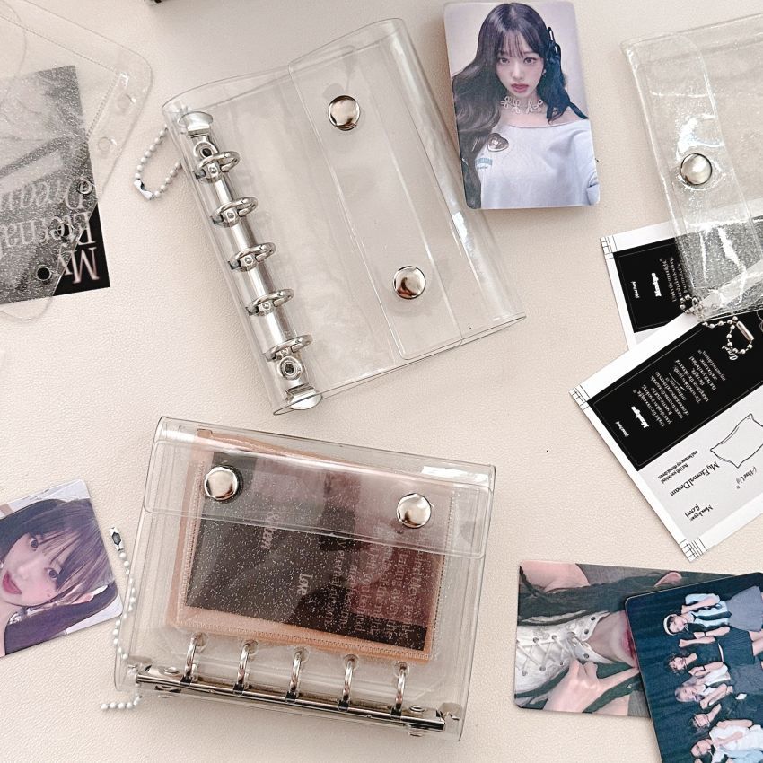 PVC Transparent M5 Tri-Fold Loose-leaf Hand Account Book Ins Portable Student Diary Notebook Sub-shell Storage Bag Card Cover