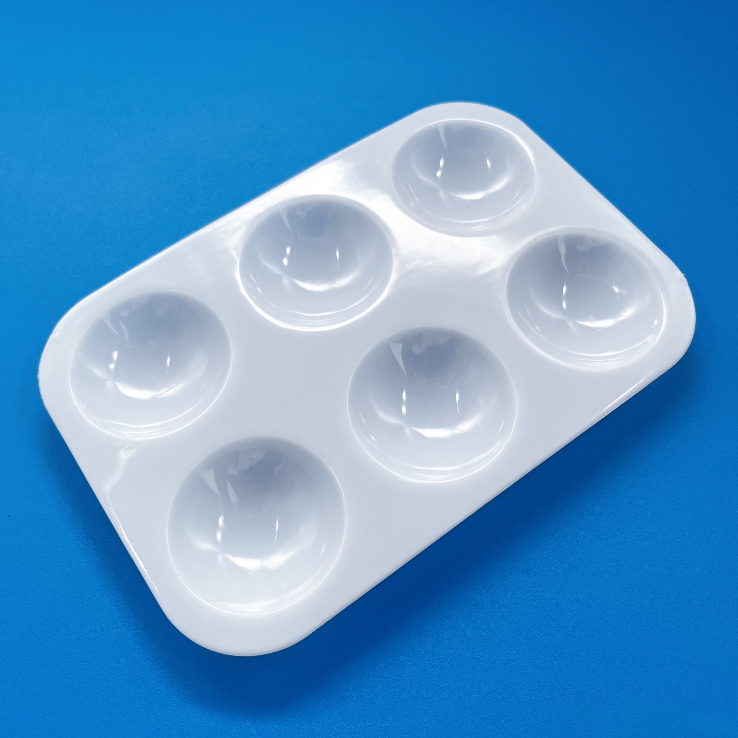 Factory wholesale 6-hole rectangular palette white thick hard plastic pigment plate gouache art painting supplies