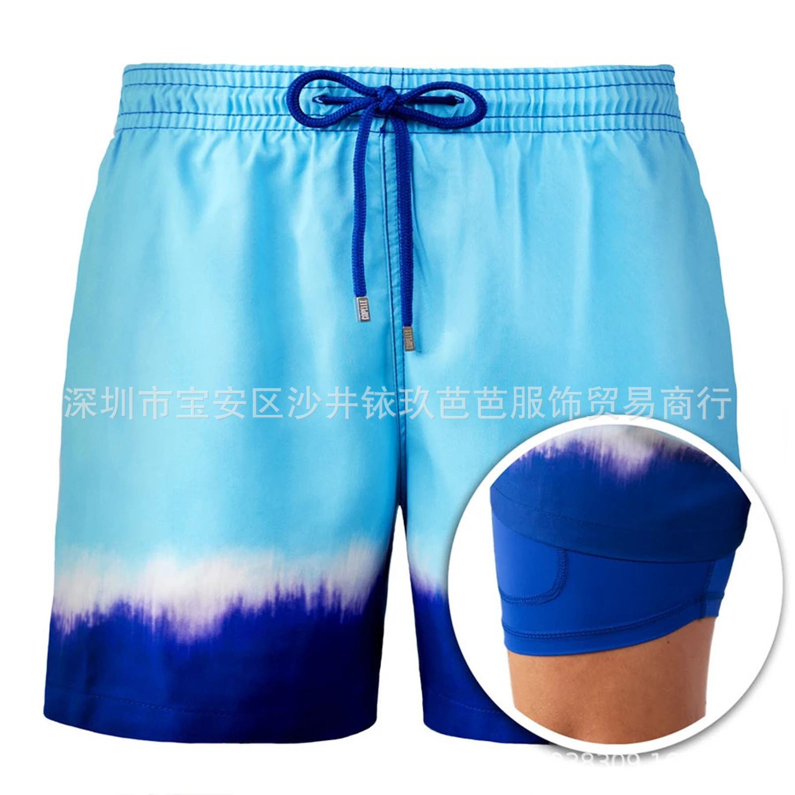 Cross-border 2023 Summer European and American Men's Beach Pants Sports Printing Double Shorts Product Upgrade Pocket Drainage