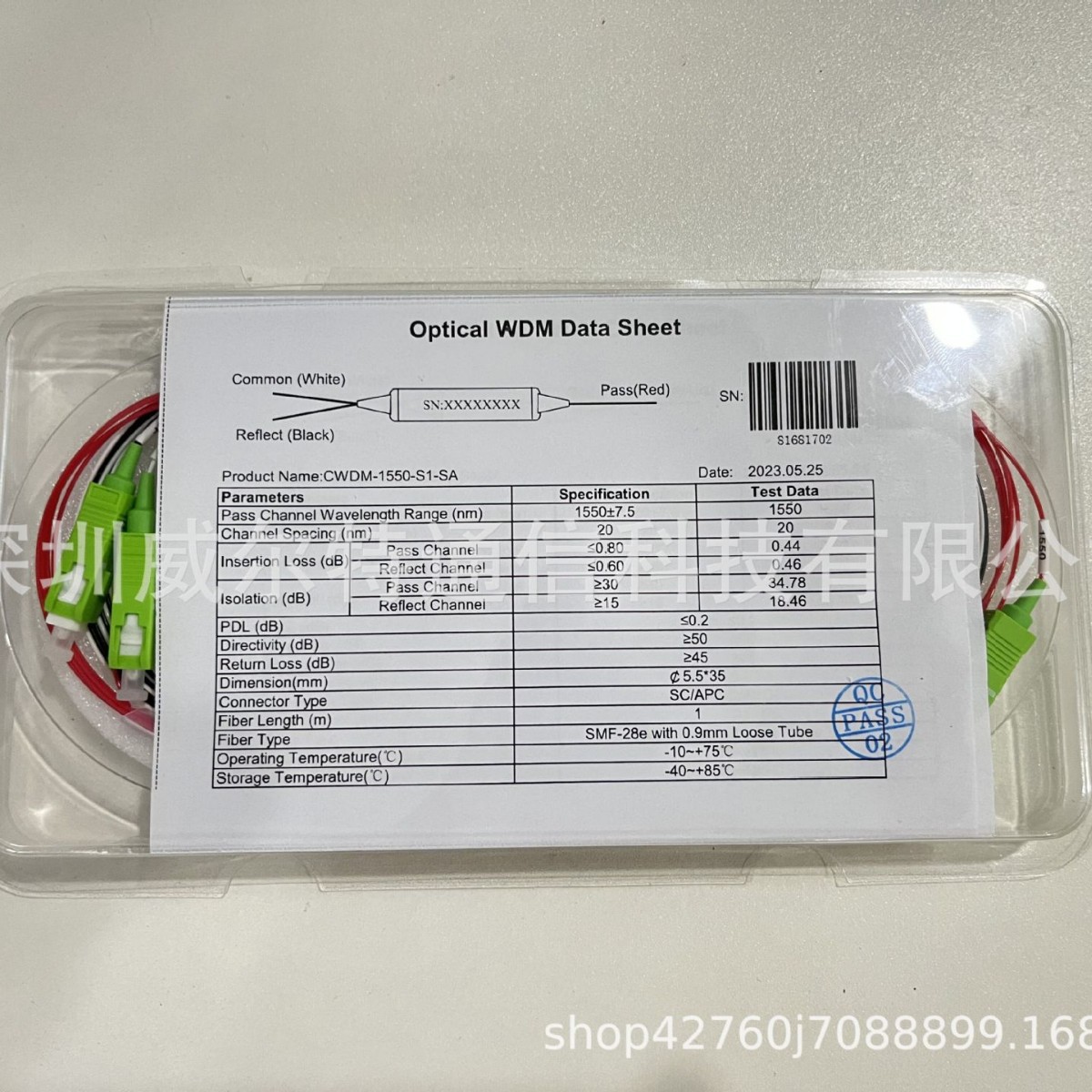 Low Insertion Loss, High Isolation Sc Apc Interface 1550Nm Fiber Optic Filter Coarse Wdm Module