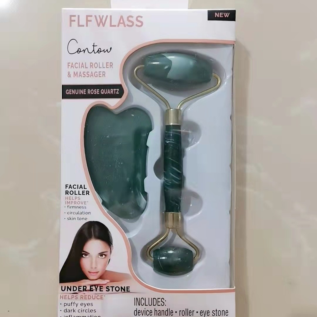 Resin Roller massage wheel Jade push massage instrument face jade roller massager set with scraping plate