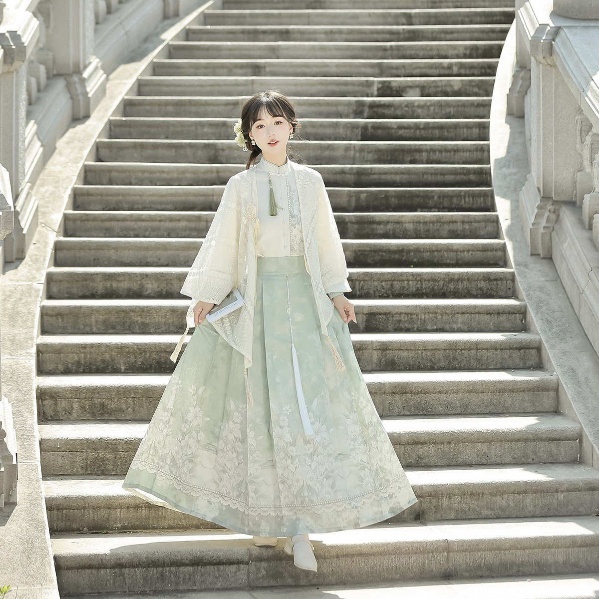 Original and Poetry Han Clothing Women's Chinese Style Improved Han Element Shirt Shawl overskirt suit 8923