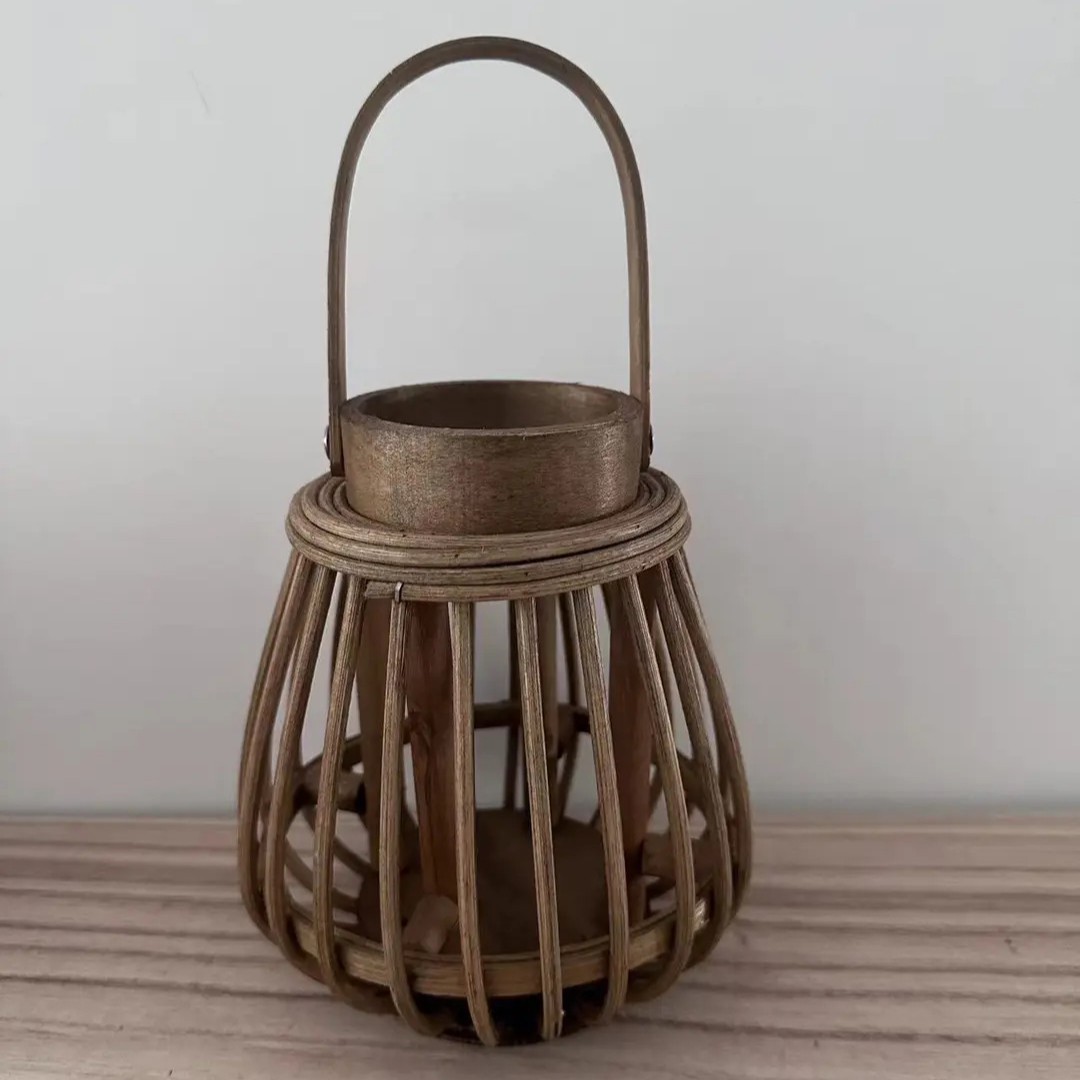 New Chinese-Style Bamboo and Rattan Woven Lantern Storage Basket, Desktop and Floor Storage, Zen-Inspired, Simple, Mini Handmade Zen Style