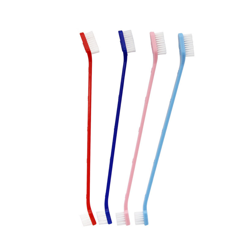 Pet double-headed toothbrush dog cat oral cleaning dog toothbrush dog nylon wire cat toothbrush pet supplies wholesale