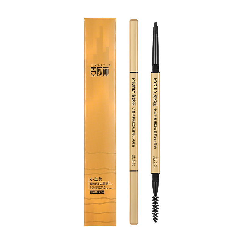 Maioli Small Gold Bar Double-Headed Eyebrow Pencil, Ultra-Fine, Easy to Color, Stereo, Long-Lasting, Non-Smudged, Triangular Head Eyebrow Pencil Makeup