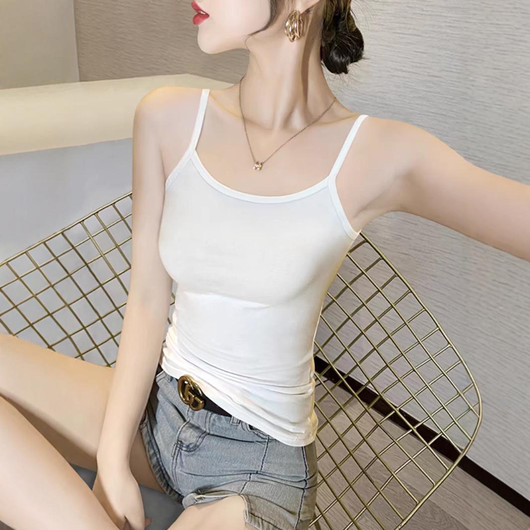 Camisole Female Summer Student Base Shirt Female Slim-fit All-match One-character Collar Small Camisole Female Solid Color Factory Outlet