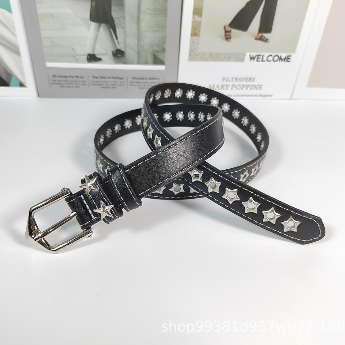 Girls Star Full Hole Belt Women's Denim Hollow Fashion Thin Belt Punch-free Pin Buckle Belt Belt Women's Small