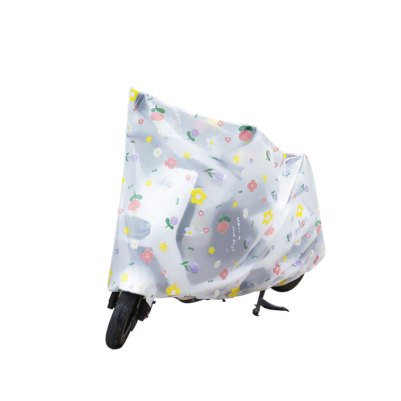 TikTok Explosions Electric Car Rain Cover Battery Car Dust Cover Motorcycle Car Coat Cover Frosted Cartoon Flowers