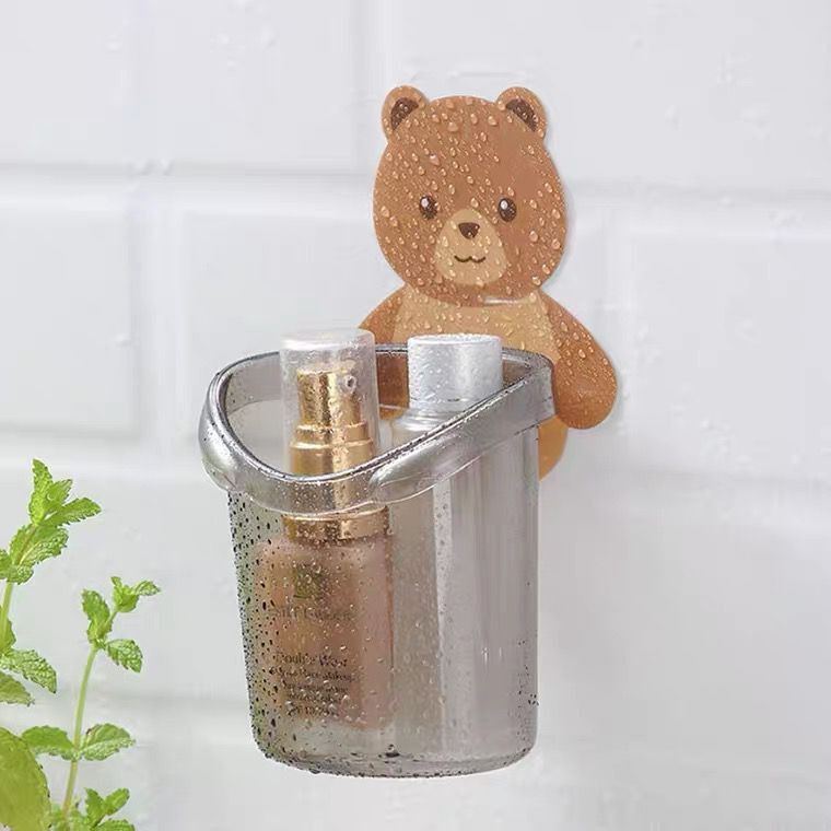 Toothbrush Storage Rack Bear Cup Wall-mounted Hanging Cup Storage Wall-mounted Adhesive Cup Rack Drying Toilet Tooth Cup Wall