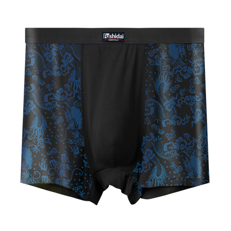 High Waist Large Size Men's Boxer Briefs Fat Man Modal Wide Belt Dragon Pattern 150kg Fat Print Four Corners