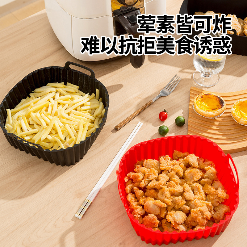 Silicone air fryer bowl oven tray foldable reusable easy to clean high temperature food grade silicone mat