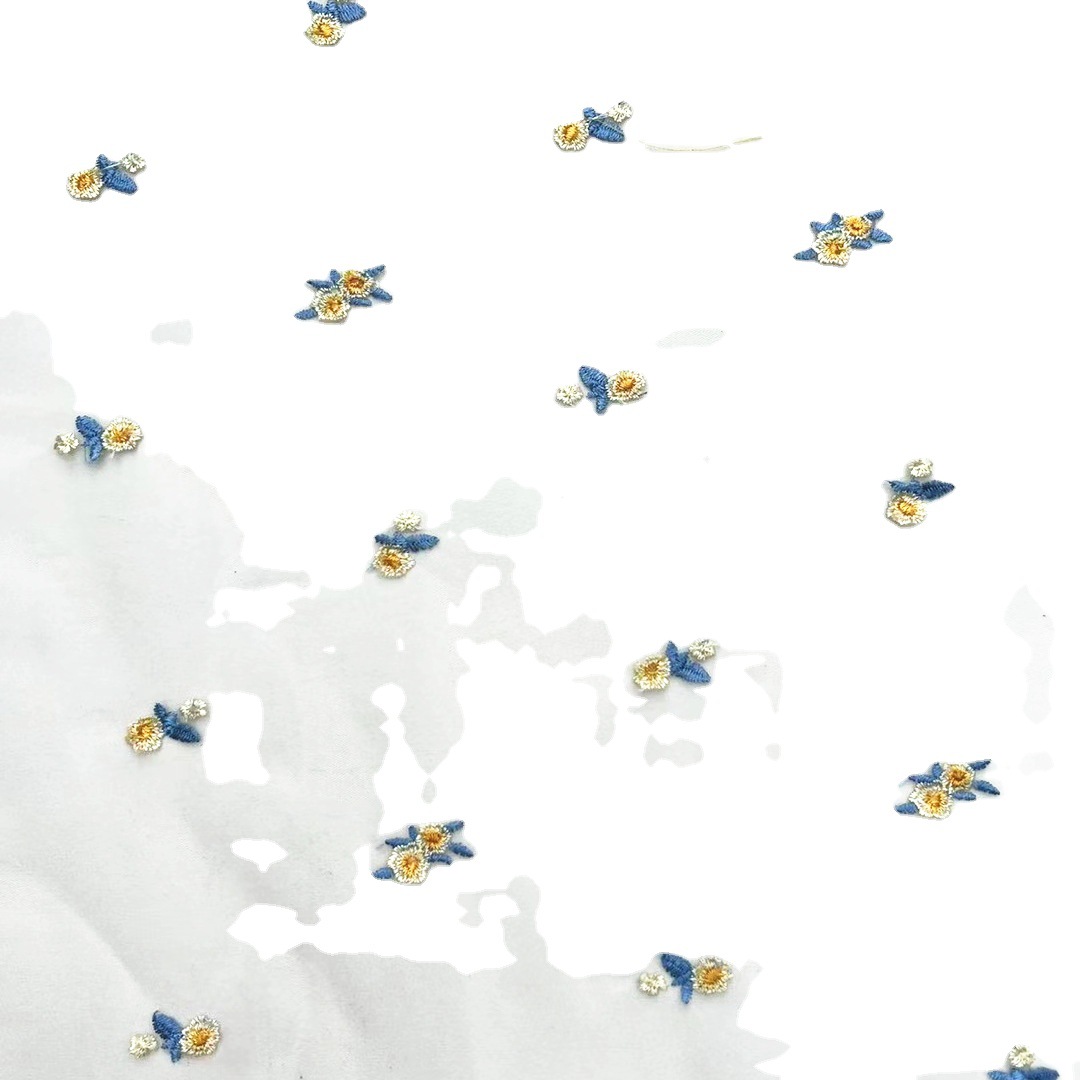 New Summer Small Floral Girl Princess Dress Embroidered Fabric Factory Direct Sunflower Mesh Embroidered Fabric