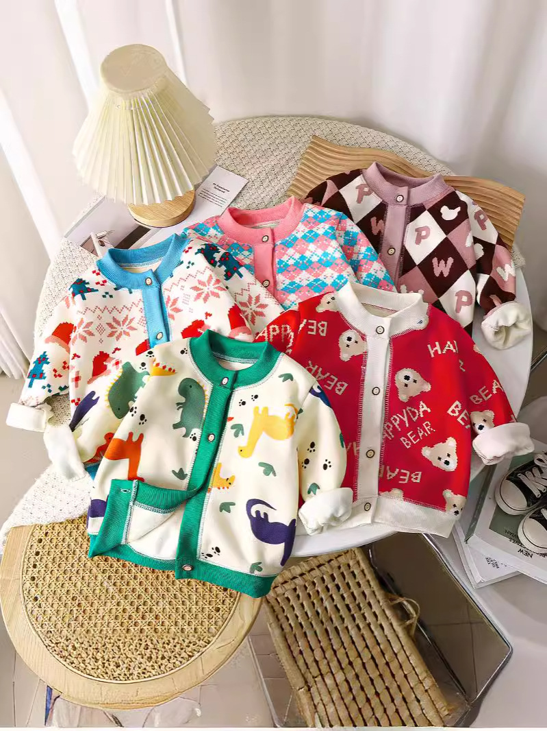 Теплый кардиган для мальчиков и девочек, универсальная вязаная куртка для детей, утолщенный свитер для малышей