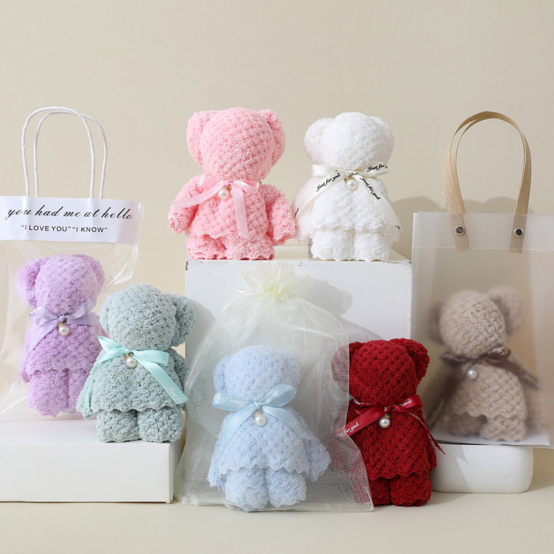 Полотенце с медведем из кораллового флиса жемчужное ручной подарок свадебный день рождения подарок фестиваль открытие креативное полотенце