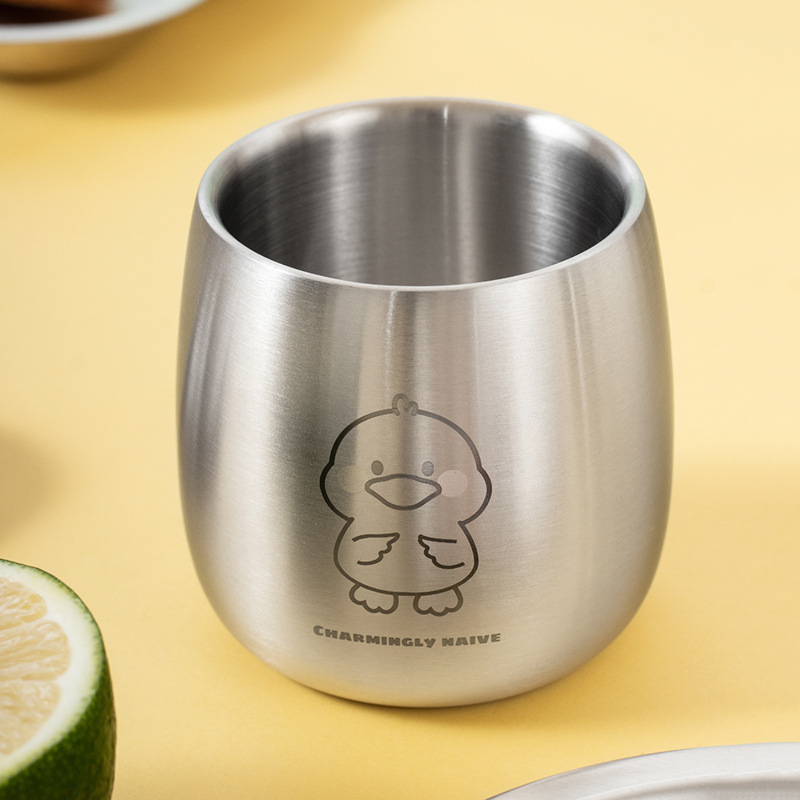 304 stainless steel small Cup children's water Cup household cute double-layer anti-scald Cup Baby Milk Cup wholesale