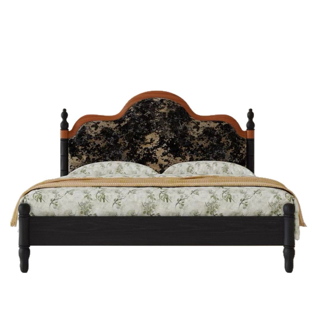 French Retro Bedroom Solid Wood Double Bed Antique High Back Bed Dressing Table Integrated Telescopic Cabinet Designer