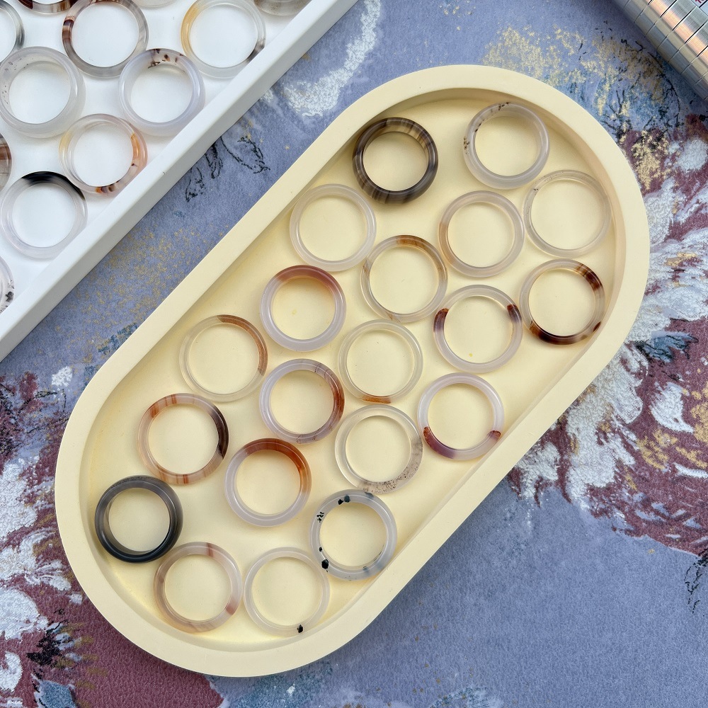 National Style Ring Natural Ice Agate Fingers Koi Tail Ring Very Thin Women's Niche Colorful Agate Ring