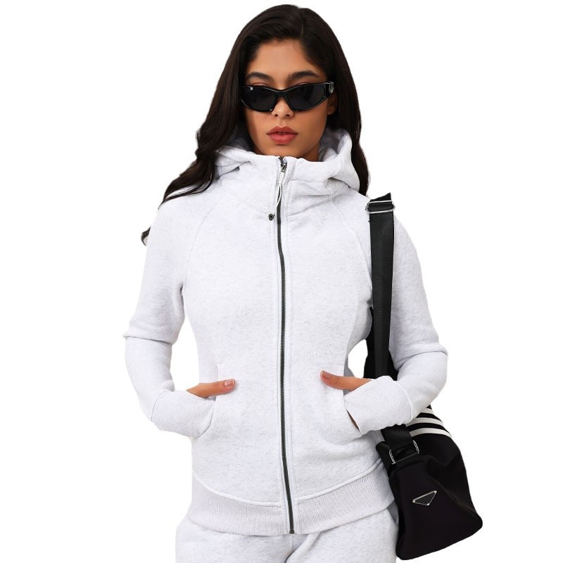 Lulu Zgly Casual Winter Hooded Slim Women's Yoga Jacket Fleece-Lined Outdoor Warm Sports Jacket