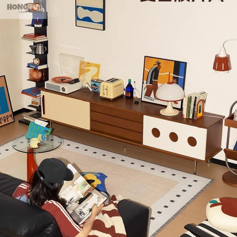 Solid Wood Tv Cabinet, Antique Retro Style Living Room, Home Storage, Modern Small Apartment, Simple Tv Cabinet, Floor-Standing