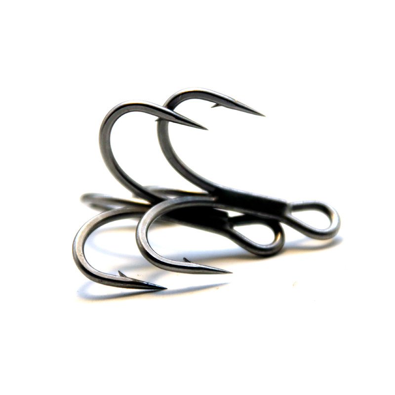 High Carbon Steel Lure 6066 Reinforced Three-Hook Thickened Barbed Three-Hook Black Nickel Anti-Rust Coated Fishhook Wholesale